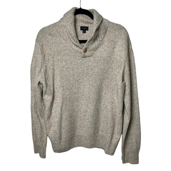 JCrew Sweater Mens Tan Collared Merino Wool Blend Mock Neck SZ L Henley Pullover - Picture 8 of 8
